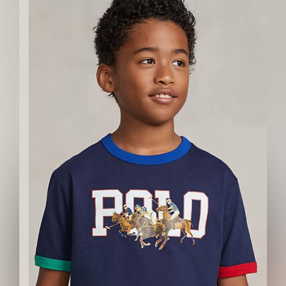 Polo by Ralph Lauren Kids cotton Navy T-Shirt with Polo Graphic